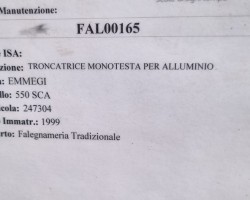 Liquidazione troncatrice monotesta Marca EMMEGI Mod. 550 SCA per lavorazione alluminio.